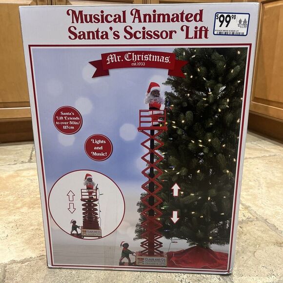 Mr. Christmas‎ Lighted Animated Black Santa on Scissor Lift Holiday Lights Music - Picture 1 of 7